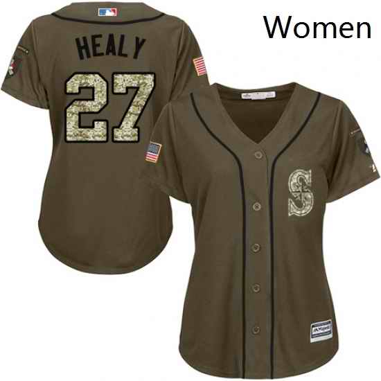 Womens Majestic Seattle Mariners 27 Ryon Healy Authentic Green Salute to Service MLB Jersey